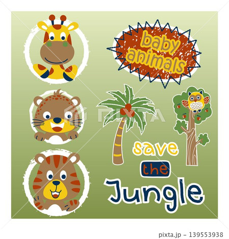 smile face of cute animals with jungle elements, vector cartoon illustration smile face of cute animals with jungle elements, vector cartoon illustration 139553938