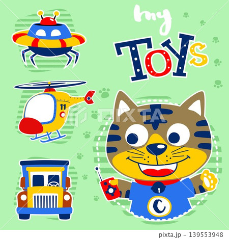 Funny kitten with it toys, vector cartoon illustration Funny kitten with it toys, vector cartoon illustration 139553948