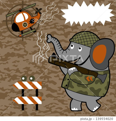Funny elephant soldier shoot a military chopper, vector cartoon illustration Funny elephant soldier shoot a military chopper, vector cartoon illustration 139554020