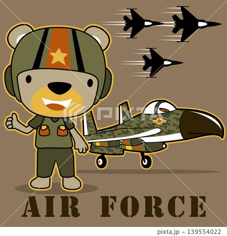 funny bear in pilot costume with fighter jet, vector cartoon illustration funny bear in pilot costume with fighter jet, vector cartoon illustration 139554022