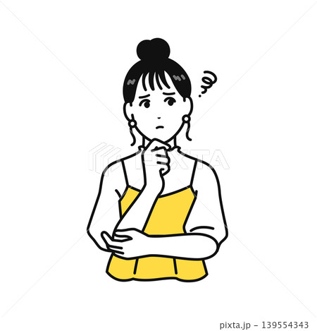 考える 悩む 疑問 まとめ髪の若い女性 139554343
