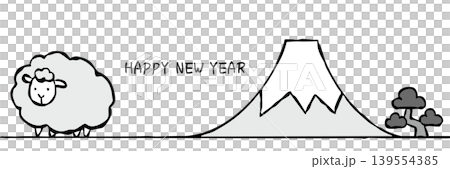 [Monochrome] New Year's card material: Simple sheep and Mt. Fuji 139554385