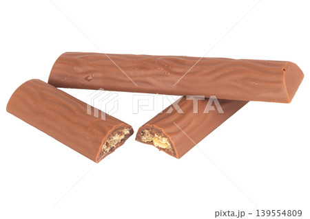 Long chocolate bar isolated on white background 139554809