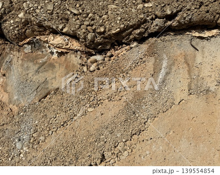 Close-up view of eroded soil layers forming natural texture background and geological details Close-up view of eroded soil layers forming natural texture background and geological details 139554854