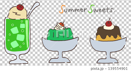 夏 スイーツ ベクターイラスト クリームソーダ ゼリー プリン 夏 スイーツ ベクターイラスト クリームソーダ ゼリー プリン 139554901