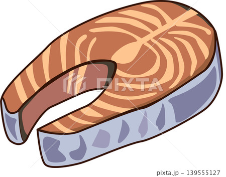 Fresh salmon fish fillet or steak slices  vector illustration  139555127