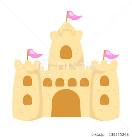 Cute sandcastle with pink flags 139555268