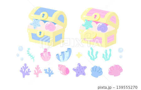 Cute under the sea treasure chest and coral decoration Cute under the sea treasure chest and coral decoration 139555270