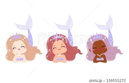 Cute purple mermaid princess character Cute purple mermaid princess character 139555272