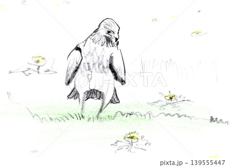 春の里山で休むトンビとタンポポの手描きの風景 春の里山で休むトンビとタンポポの手描きの風景 139555447