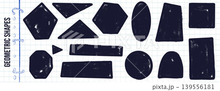 Black rectangle and geometric frame shapes with heavy marker or ink texture. Geometry shape figures on grid with triangle, diamond, rectangle and circle. Bold hand drawn vector set for kid school Black rectangle and geometric frame shapes with heavy marker or ink texture. Geometry shape figures on grid with triangle, diamond, rectangle and circle. Bold hand drawn vector set for kid school 139556181