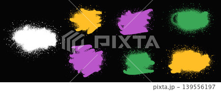 Spray spot paint graffiti shapes with aerosol chalk and rough overlay. Colorful spray frames for school and education poster. Abstract vector spot design elements with punk flyer particle texture set Spray spot paint graffiti shapes with aerosol chalk and rough overlay. Colorful spray frames for school and education poster. Abstract vector spot design elements with punk flyer particle texture set 139556197