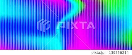 Neon ribbed glass backdrop with chroma blur and soft glow. Techno neon overlay for music poster and fashion bold banner. Iridescent vector background with rainbow light and ribbed decor for promo 139556214