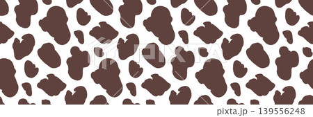 Animal seamless pattern with cow spot in brown and white. Organic cowhide and boho blob as hand drawn vector on white. Earthy dalmatian motif with simple cattle skin for fashion animalistic fabric 139556248