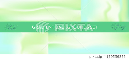 Gradient summer set with nature aqua mood for wellness banner. Green mint gradation in vibrant fluid mojito and fresh pond water. Vector horizontal gradient collection summer scene in sage lime tone Gradient summer set with nature aqua mood for wellness banner. Green mint gradation in vibrant fluid mojito and fresh pond water. Vector horizontal gradient collection summer scene in sage lime tone 139556253