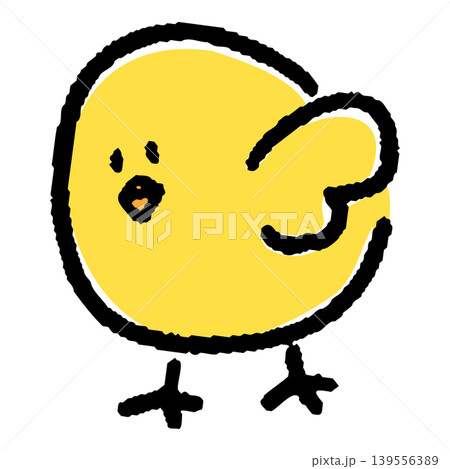 手描きのゆるいタッチで描かれた丸いフォルムのヒヨコ 手描きのゆるいタッチで描かれた丸いフォルムのヒヨコ 139556389