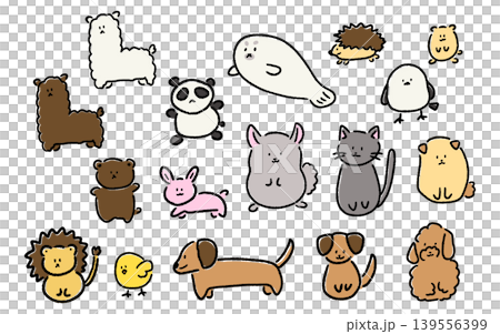 A set of hand-drawn, loosely styled animal illustrations. 139556399