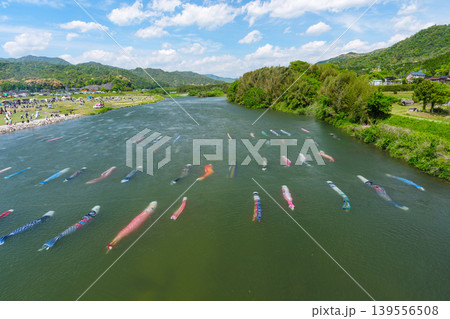 山口県防府市佐波川 水中を泳ぐ鯉のぼりと佐波川こいながし 山口県防府市佐波川 水中を泳ぐ鯉のぼりと佐波川こいながし 139556508