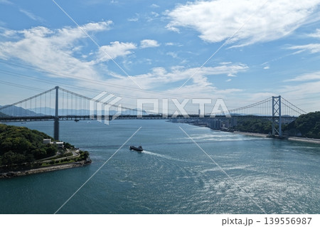 関門橋と関門海峡を斜め俯瞰した空撮写真 139556987