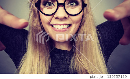 Closeup woman happy face with eyeglasses 139557139