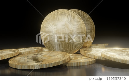 Golden Cryptocurrency Bitcoins - 3D illustration Golden Cryptocurrency Bitcoins - 3D illustration 139557240