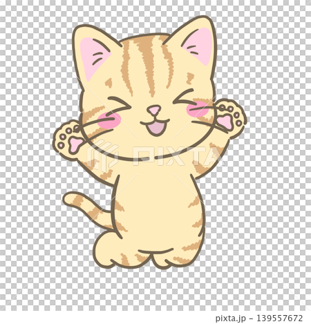 Cute tabby cat character jumping for joy | Happy reaction illustration material Cute tabby cat character jumping for joy | Happy reaction illustration material 139557672