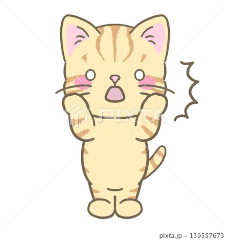 びっくり顔のかわいい茶トラ猫キャラクター|リアクション系イラスト素材 びっくり顔のかわいい茶トラ猫キャラクター|リアクション系イラスト素材 139557673