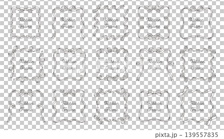 かわいいリボンのフレームのベクターイラストセット。線画、枠、りぼん、飾り かわいいリボンのフレームのベクターイラストセット。線画、枠、りぼん、飾り 139557835