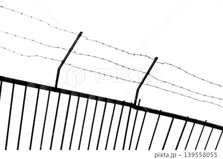 Minimal Barbed Wire Fence on White Background 139558055