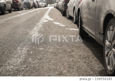 Urban Street Perspective With Parked Cars Urban Street Perspective With Parked Cars 139558185