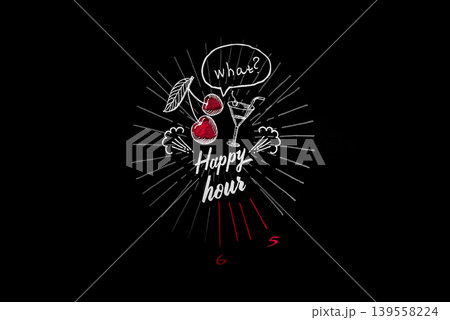 Happy Hour Graphic Design On Dark Background Happy Hour Graphic Design On Dark Background 139558224