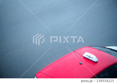 Red Car Roof With Taxi Sign From Above Red Car Roof With Taxi Sign From Above 139558225