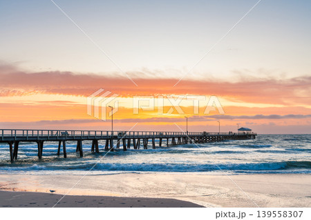 Stormy sunset over Henley Beach Jetty, Adelaide, South Australia 139558307