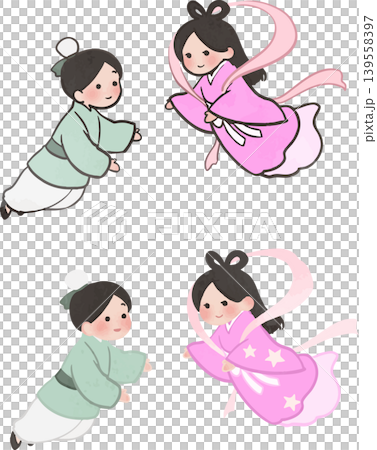 Cute Tanabata illustration of Orihime and Hikoboshi (vector material) 139558397
