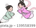織姫と彦星のかわいい七夕カットイラスト 主線ありベクター素材 139558399