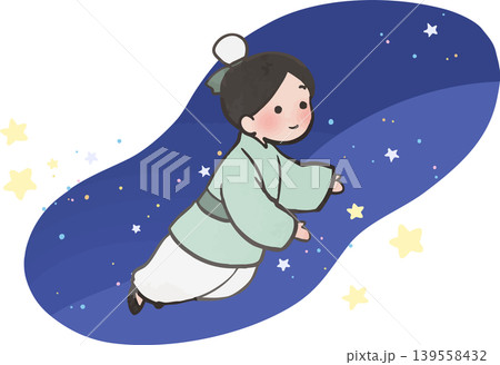 彦星のかわいい七夕カットイラスト 主線ありベクター素材 139558432