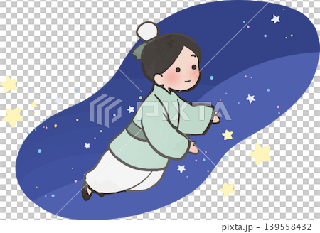 可愛的七夕圖畫,描繪了牛郎星(七夕傳說中的男性星星)——向量素材,帶有輪廓線 可愛的七夕圖畫,描繪了牛郎星(七夕傳說中的男性星星)——向量素材,帶有輪廓線 139558432