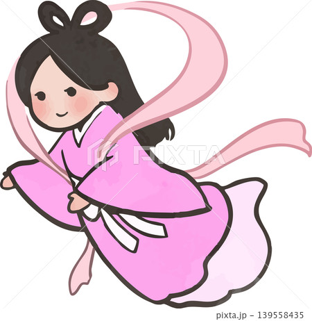 織姫のかわいい七夕カットイラスト 主線ありベクター素材 139558435