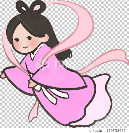 織姫のかわいい七夕カットイラスト 主線ありベクター素材 139558435