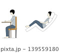 椅子に座る人とベッド上で座る人のポジショニングしたイラスト 139559180