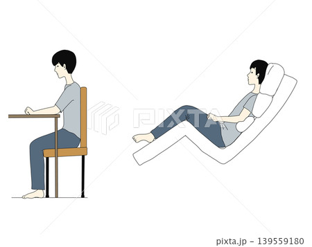椅子に座る人とベッド上で座る人のポジショニングしたイラスト 椅子に座る人とベッド上で座る人のポジショニングしたイラスト 139559180