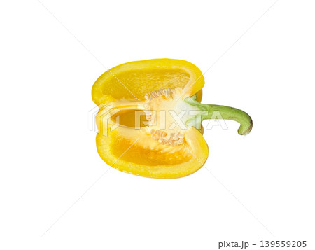 Yellow bell pepper half cut isolated creating clean composition 139559205