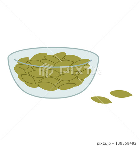 Pumpkin seeds filling a bowl with healthy ingredients Pumpkin seeds filling a bowl with healthy ingredients 139559492