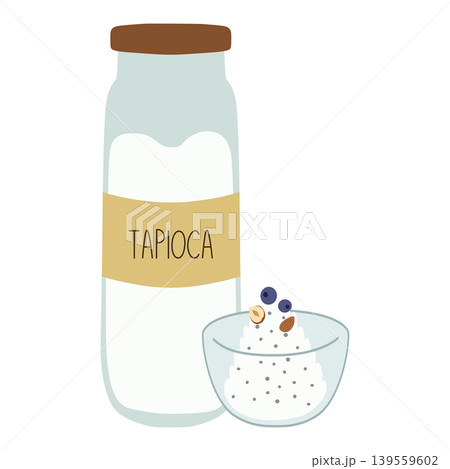 Tapioca jar preparing healthy food ingredients Tapioca jar preparing healthy food ingredients 139559602
