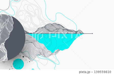 Trendy abstract wireframe background. Modern science art elements. Surface illustration inside circles. Vector Trendy abstract wireframe background. Modern science art elements. Surface illustration inside circles. Vector 139559810