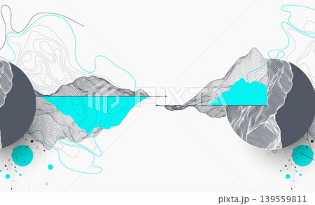 Trendy abstract wireframe background. Modern science art elements. Surface illustration inside circles. Vector Trendy abstract wireframe background. Modern science art elements. Surface illustration inside circles. Vector 139559811