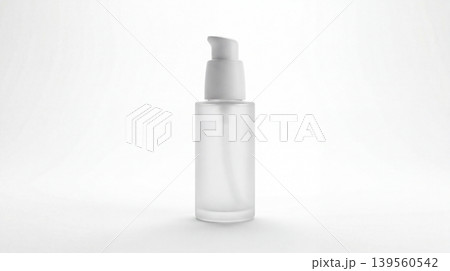 Frosted glass bottle with pump dispenser for cosmetics personal care lotion dispenser cosmetic packaging skincare packaging beauty product glass container white background clear bottle 139560542