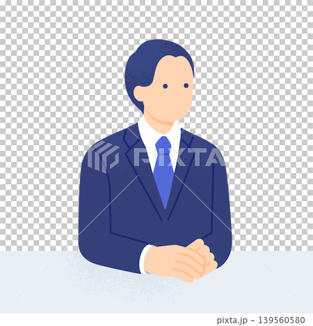 Vector illustration of a male businessman in a suit, upper body, listening to an interview or discussion. Vector illustration of a male businessman in a suit, upper body, listening to an interview or discussion. 139560580