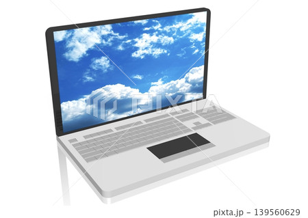 Laptop with sky on screen isolated on white background - 3D illustration Laptop with sky on screen isolated on white background - 3D illustration 139560629