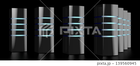 3D modern black servers with LED lights - great for topics like datacenter/ hosting/ storage etc. 139560945